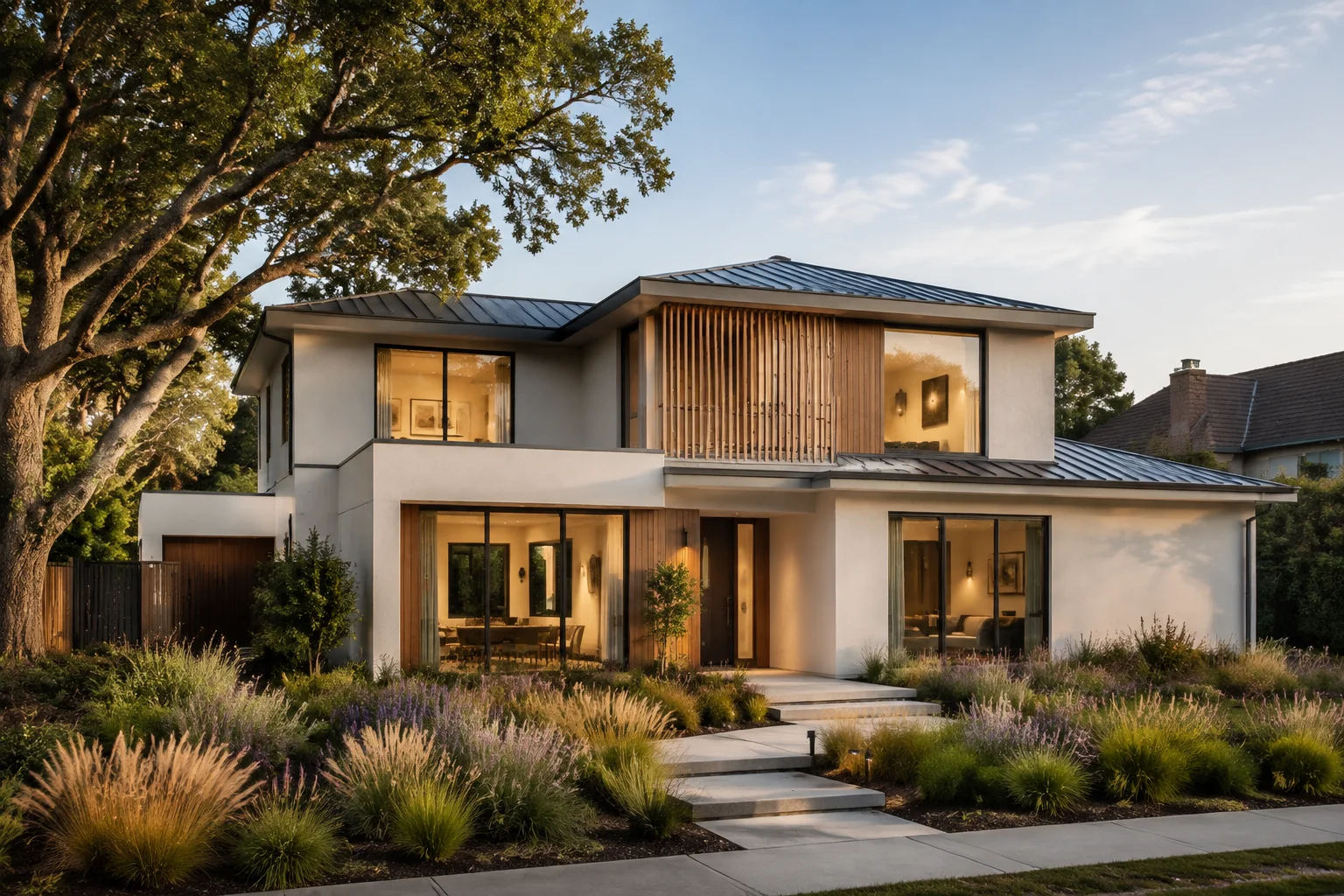Illustrative California residence with warm exterior materials