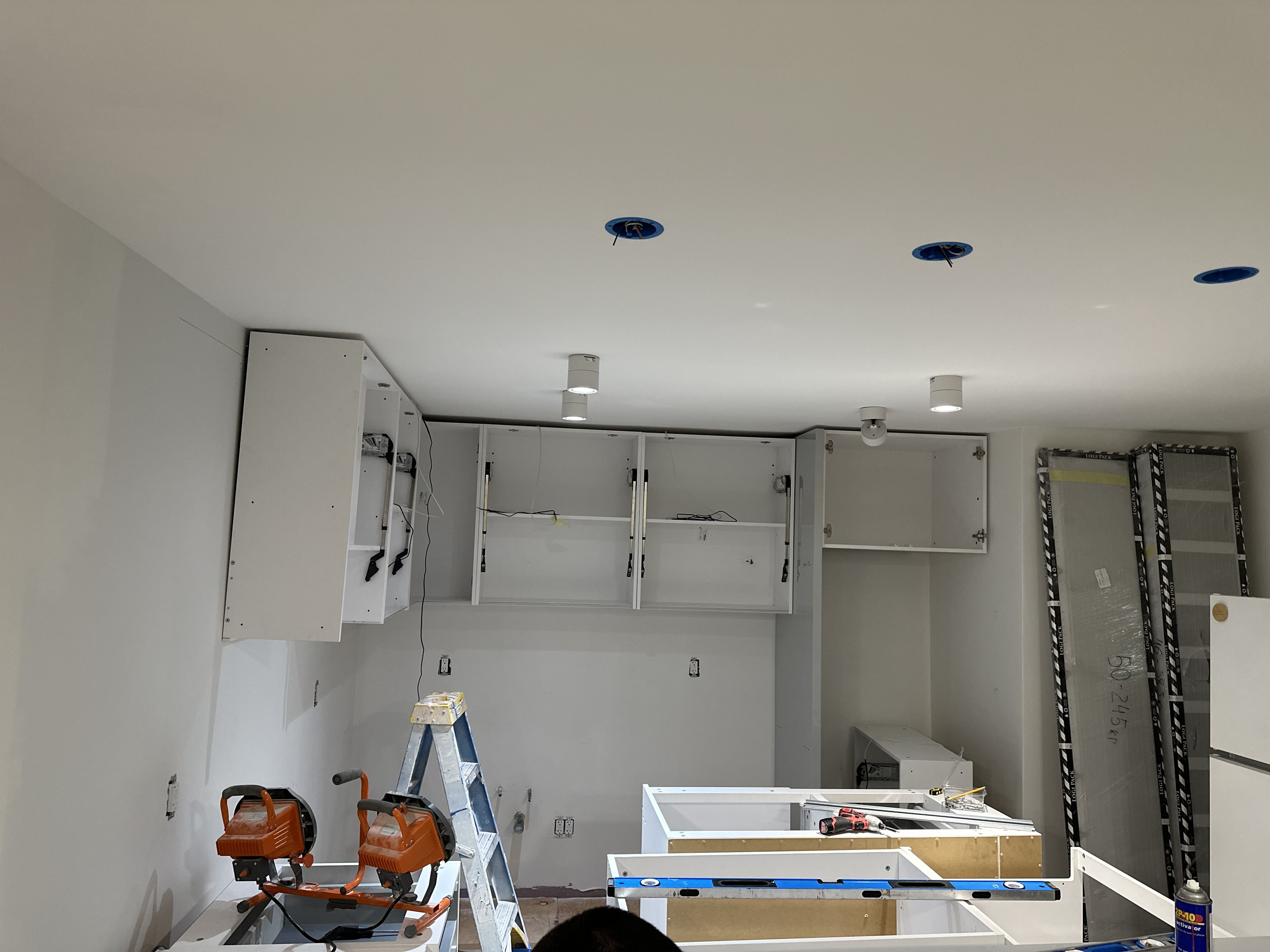 R&B project: kitchen remodel in progress with cabinets partly installed