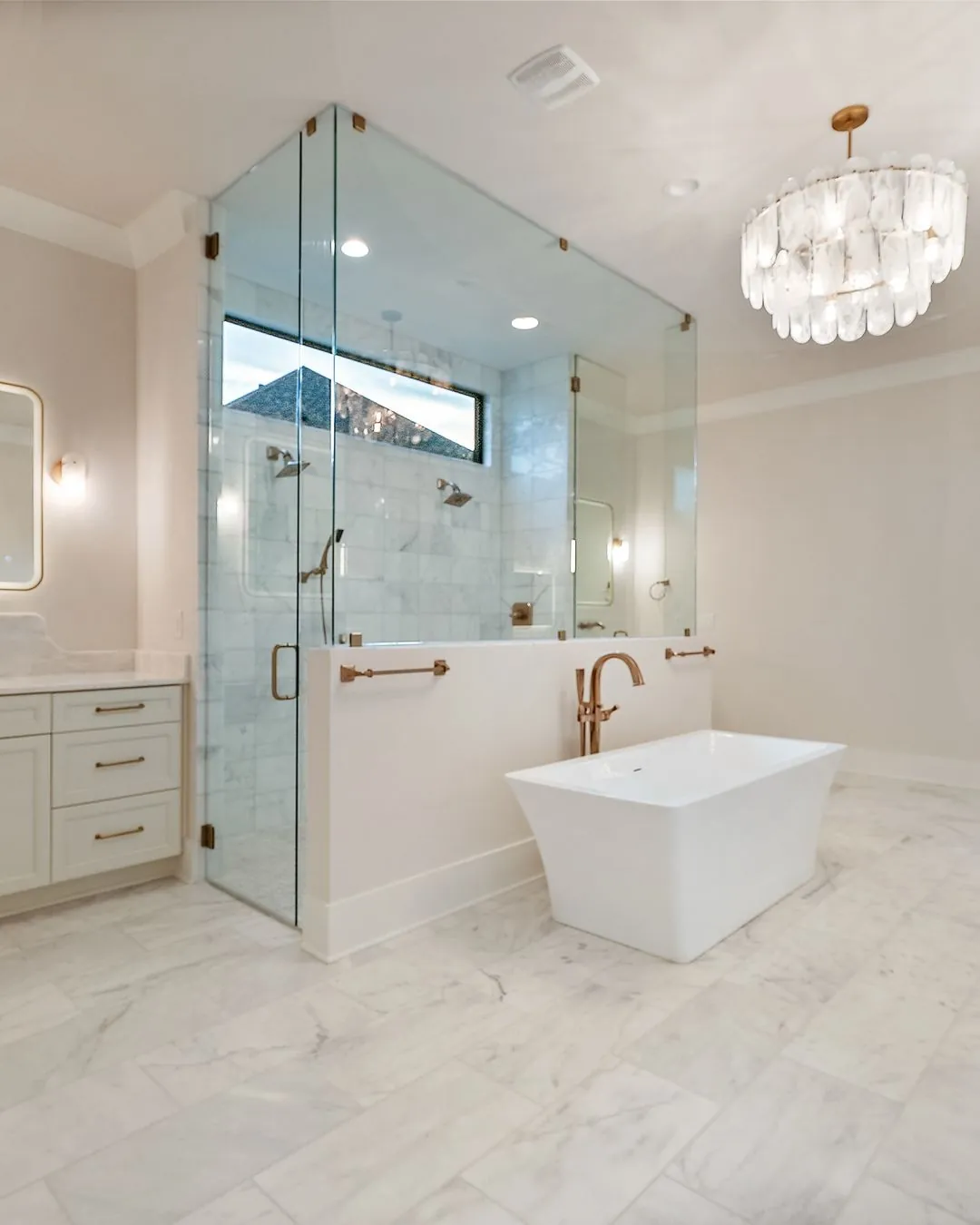 R&B project: primary bath wet room with glass enclosure and freestanding tub